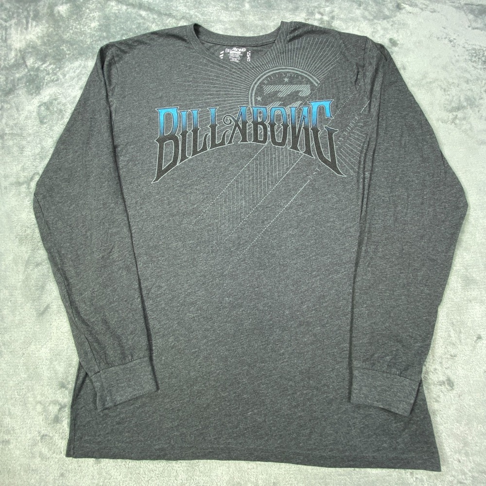 Billabong Thermal Shirt XL Gray Grunge Surfer Skater Streetwear‎ Graphic Tee Y2K